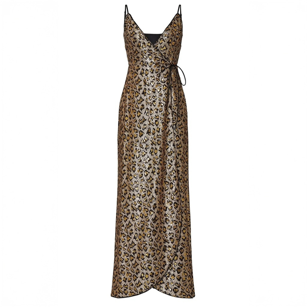 Aidan AIDAN MATTOX Leopard Sequin Wrap Dress Gown $285 - Size 0 / XS - Picture 2 of 14